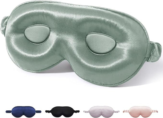 100% Mulberry Silk Sleep Mask for Unisex, 22 Momme 3D Silk Contoured Eye Mask, Breathable Light Blocking Blindfold with Adjustable Strap, Blackout Eye Cover for Travel, Grayish Green