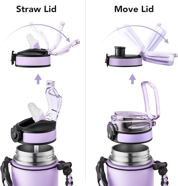 GOSWAG Insulated Sports Water Bottle, 24oz 2 Lids(with Straw/No Straw), Stainless Steel Water Bottles with Paracord Handle, Insulated Bottle with Double-Wall Vacuum Insulation