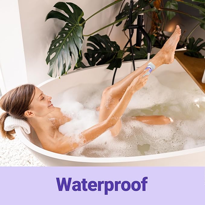 Bikini Trimmer for Women, IPX7 Waterproof Wet & Dry Electric Razors for Women, Bikini Legs Underarm Pubic Hairs Rechargeable Electric Shaver with 2 Trimmer Heads and Travel Razors