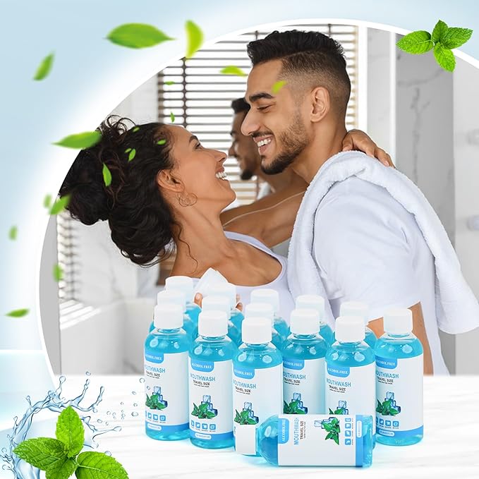 50 pcs Travel Size Mouthwash Bulk, 80ml/2.7fl oz, Mini Fresh Mint Portable Mouthwash Individual Bottles for Travel Toiletry Kits