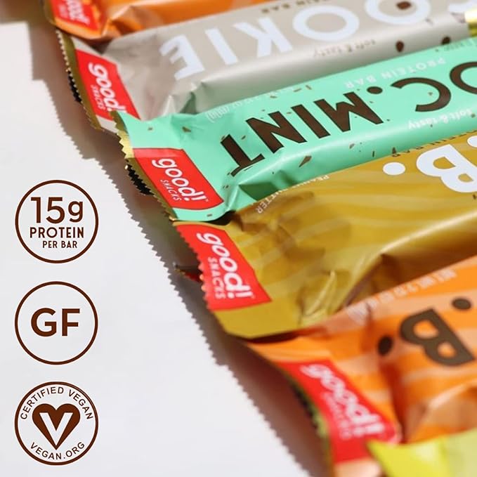 good! Snacks 5 Flavor Variety Pack, Vegan Protein Bars, Soy & Gluten Free, Plant Based, Low Sugar, 15g Clean Protein, Healthy Superfood Snack, 12 Bars