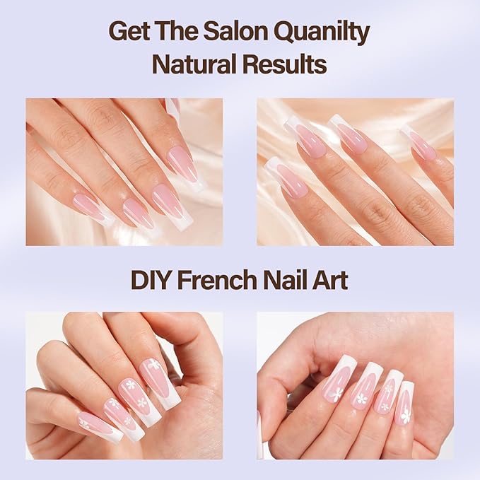 Misssix XBASICTIPS Deep French Tip Press On Nails, 150Pcs French Gel Nail Tips Long Square, Soft Gel Pre-shaped No Need to File 3 in 1 Tips, Fake Nails for Nail Art DIY Extension Designs 15 Sizes