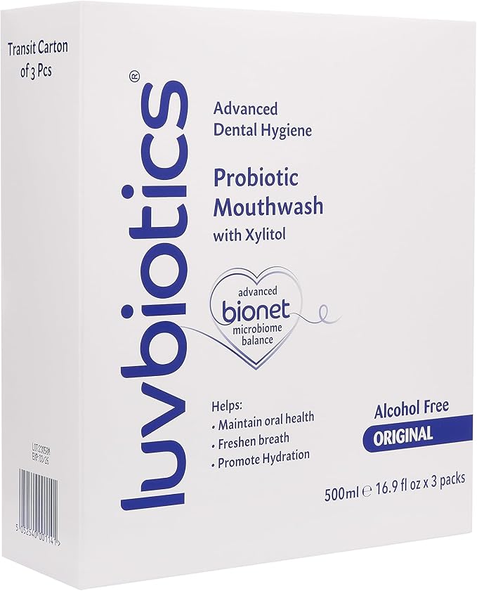 Luv Biotics Mouthwash with Oral Probiotics, Xylitol & Aloe Vera - 3 x 500ml
