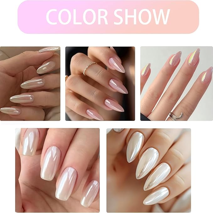 Chrome Nail Powder BISHENGYF - White Yellow Nail Chrome for Nail Art Non-Sticky Hand Hard Gel with Powder for Nails Art Home DIY