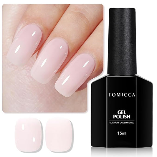 TOMICCA Gel Nail Polish, Jelly Milky Pink Gel Polish, Light Pink Nail Polish Quick Dry, UV Clear Pink Gel Polish Colors Long Lasting Nail Art Manicure Home DIY