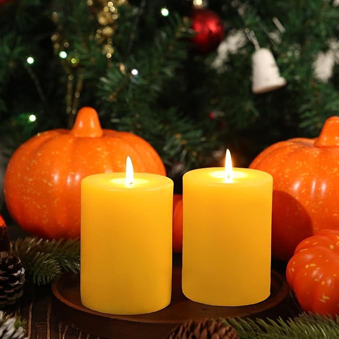 Natural Beeswax Pillar Candle, 106 Hours Long Burning Emergency Candle 2.8x4in Unscented Organic Pillar Candles 100% Pure Bees Wax Candles for Home Paryer, 2 Packs