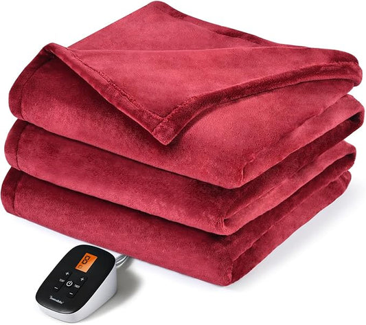 Sunable Heated Electric Blanket - Machine Washable Blanket with Time Settings 10 Heat Settings Full Size 77×84 inches Burgundy - Velvet