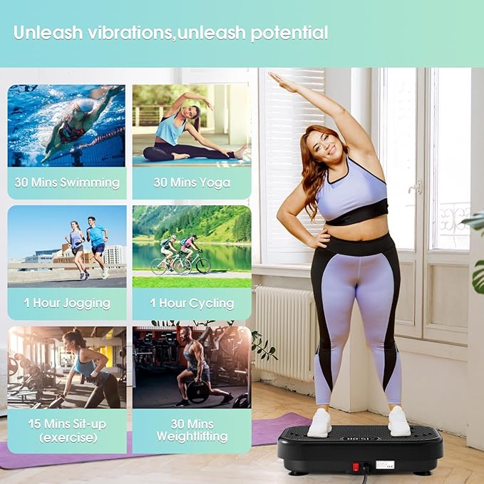 SoftGym Vibration Plate Exercise Machine for Lymphatic Drainage,Power Vibrate Stand Shake Board 450 Lbs Capacity Whole Body Workout Waver with Fitness Resistance Bands Weight Loss Gifts for Women Men