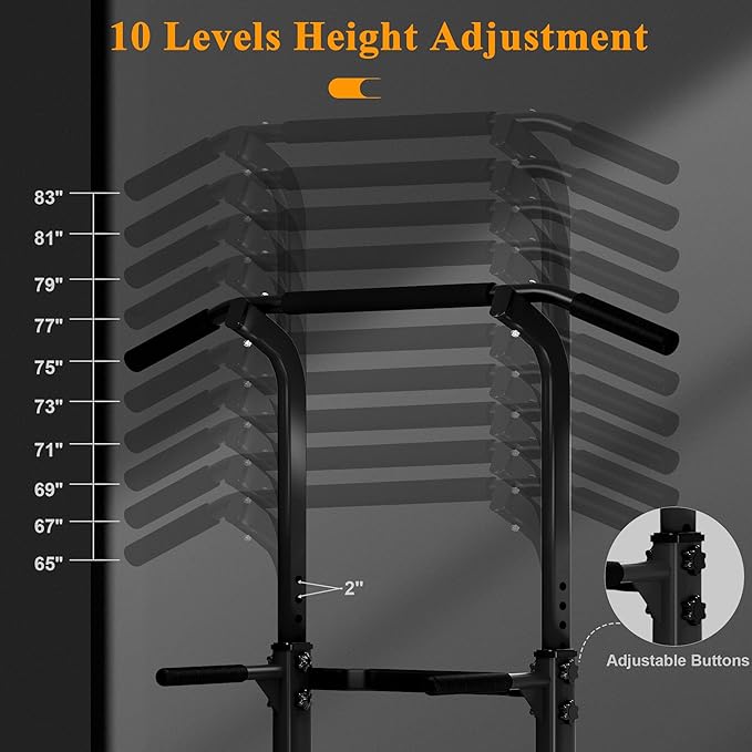 DlandHome Power Tower Pull Up Dip Station Multi-Function Fitness Equipment for Strength Training Adjustable Height Dip Stand for Home Gym