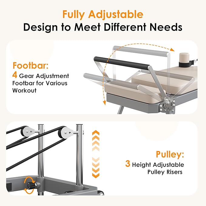 DlandHome Pilates Reformer, Foldable Pilates Reformer Machine with Springs & Resistance, Suitable for Advanced and Beginners Users Adjustable Pilates Equipment for Full-Body Home Workout Up to 330 lbs