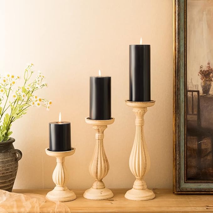 MOZEAL 3" x 4" Hand-Poured Unscented Candle,Dripless Pillar Candle Set of 3,Long Clean Burning,Approx 72 Hours Burn Time,Rustic Country Style,Wedding,Dinner,Christmas and Home Decor,Navy Blue