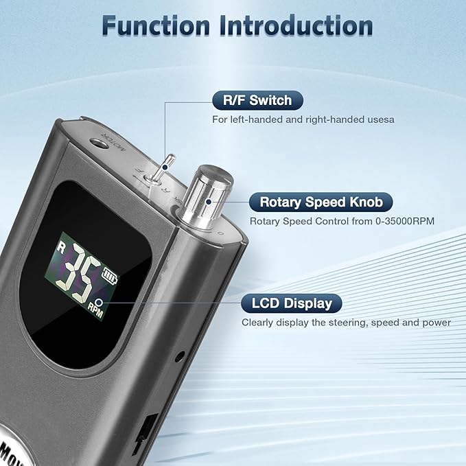 Professional Nail Drill Machine, HoMove 35000RPM Portable Nail Drills, Rechargeable Efile Nails Drill, Low Heat Electric Nail File for Acrylic Gel Nails（Grey）