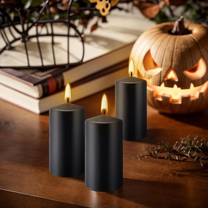 Set of 20 Black Pillar Candles,Dripless and Smokeless Dinner Candle, 2x4” Pillar Candles for for Halloween, Christmas, Home Decor, Rituals, and Themed Party Decor