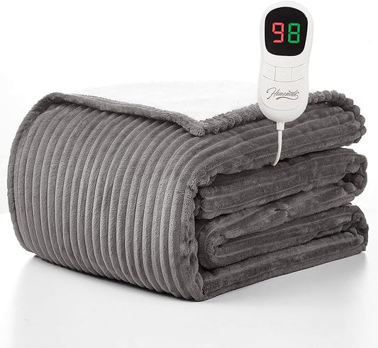Homemate Electric Heated Blanket Full Size - 72"x84" Heating Blanket Full Size 1/2/4/6/8 Hours Auto-Off 10 Heat Level Over-Heat Protection Soft Flannel Sherpa ETL Certification