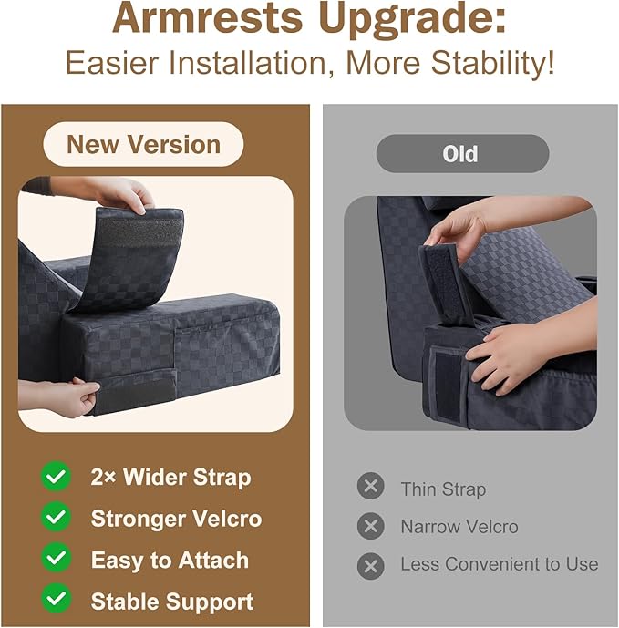 Vekkia Reading Pillow with Adjustable-Arms & Headrest – Multi-Firm Foam Backrest Cushion for Adults with Extra-Large Pockets for Reading, TV, Gaming & Work, Recovery on Bed & Floor, 19"(Grace Grey)