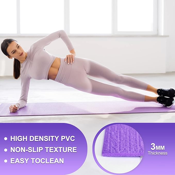 Funtery 16 Pack 3 mm Thick Yoga Mat Exercise Workout Mat Non Slip Fitness Pad for Women Gym Home Yoga Pilates