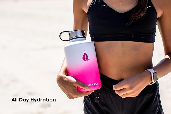 HYDRO CELL Stainless Steel Insulated Water Bottle with Straw - For Cold & Hot Drinks - Metal Vacuum Flask with Screw Cap and Modern Leakproof Sport Thermos for Adults (White/Pink 64oz)