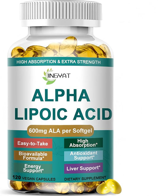 Alpha Lipoic Acid 600mg - High Absorption ALA Supplement Antioxidant for Nerve, Energy, Metabolism & Liver Detox Support - Extra Strength Alpha Lipoic Acid Softgels - Non-GMO, 120 Vegan Capsules