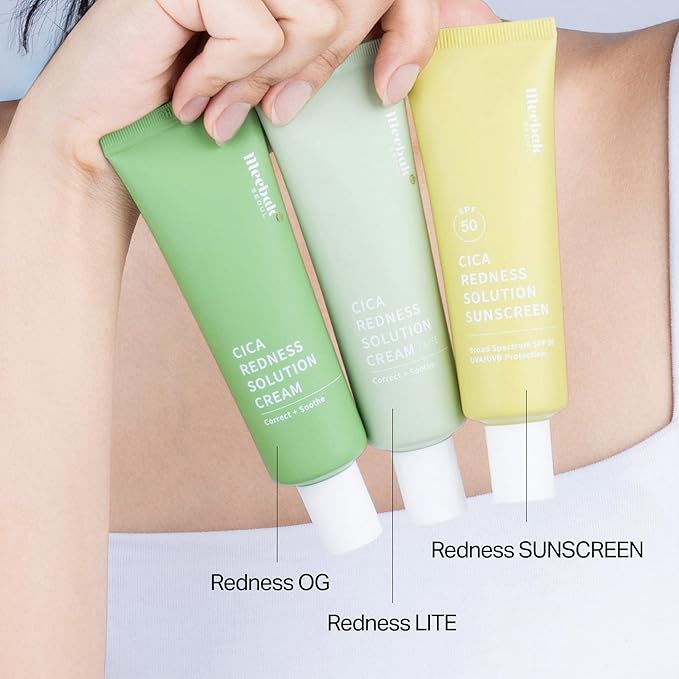 Meebak Cica Redness Correcting Sunscreen SPF 50 | Color-Correcting Moisturizer & Tone-Perfecting Primer with Niacinamide & Centella Asiatica | For Fair-to-Medium Skin Tones | Korean Skin Care