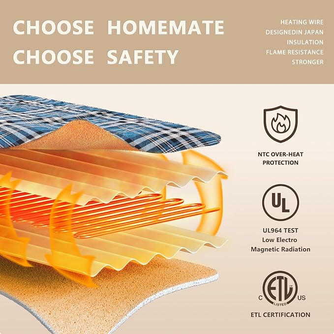 HomeMate Electric Blanket Heated Full Size - 72“x84“ Ultra Soft Cozy Flannel Heating Blanket with 10 Fast Heat Levels 8 Hours Auto Off Over-Heated Protection ETL Certification Keep Warm in Home Office