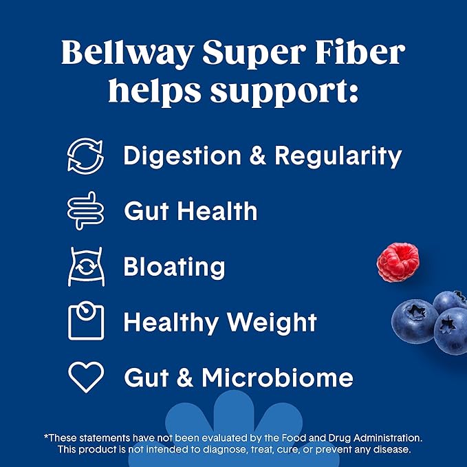 Bellway Super Fiber Powder + Fruit, Sugar Free Organic Psyllium Husk Powder Fiber Supplement for Regularity, Bloating Relief & Digestive Health, Plant-Based, Wild Berry (50 Servings)