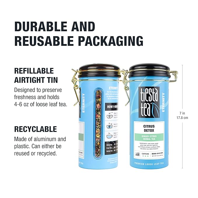 Tiesta Tea - Ginger Citrus Herbal Loose Leaf Tea, Lemon Ginger with Mint and Chamomile, Caffeine-Free, Hot or Iced, Refillable Tin, Makes Up to 50 Cups, 3 Ounce