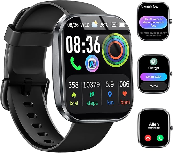AI Smart Watch with ChatGPT, 1.91" Bluetooth Calling Smartwatch for Men Women, 110+ Fitness Modes Activity Tracker, Heart Rate/Sleep/Calorie Monitor, IP68 Waterproof Step Counter for Android iOS