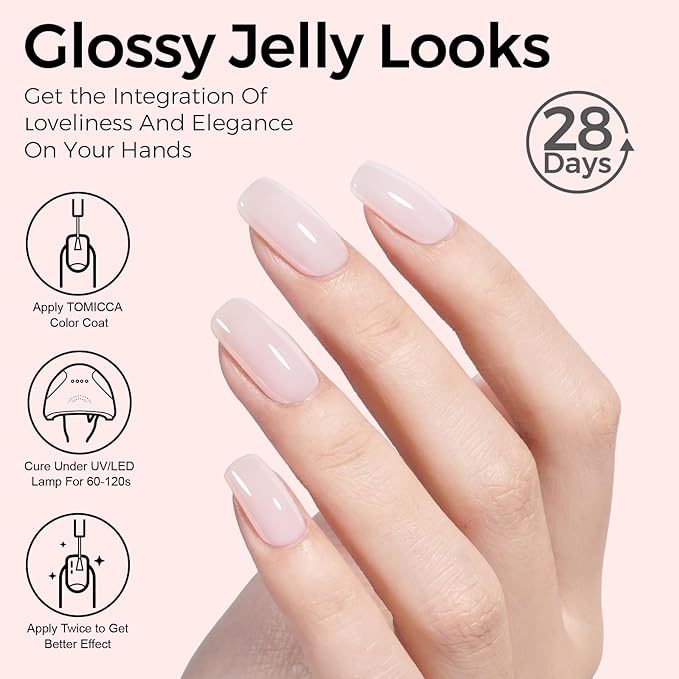 TOMICCA Gel Nail Polish, Jelly Milky Pink Gel Polish, Light Pink Nail Polish Quick Dry, UV Clear Pink Gel Polish Colors Long Lasting Nail Art Manicure Home DIY