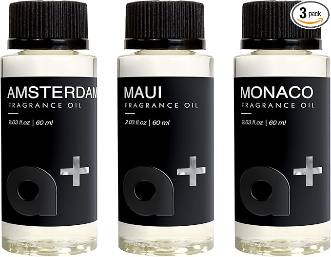 Aromar+ Fragrance Oil – Signature Set – Amsterdam, Maui & Monaco – Inspired by F ing Fabulous, Marfa Perfume & Mont Blanc – 60mL Bottles (Pack of 3)
