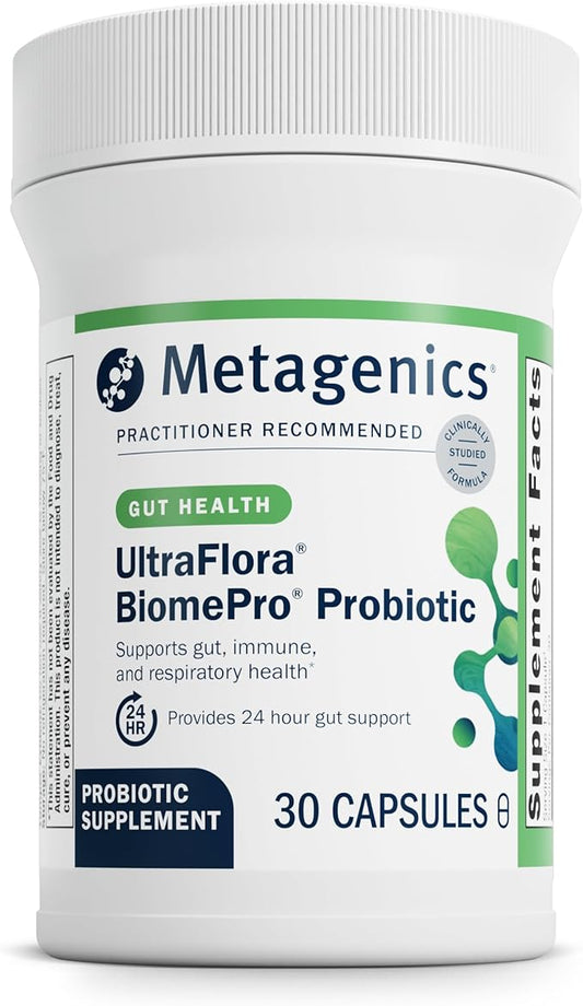 Metagenics UltraFlora BiomePro Probiotic Supplement - 105 Billion CFU Multistrain Formula with Lactobacillus Acidophilus - Shelf-Stable for Digestive Health, Gut Flora & Immune Support* - 30 Capsules