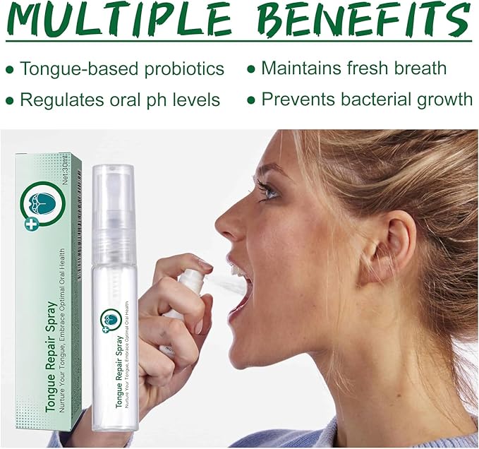 Tongue Repair Spray, Oral Care Mist with Mint Extract, Castor Oil, Lemon Extract for Dry Mouth, Fresh Breath, pH Balance