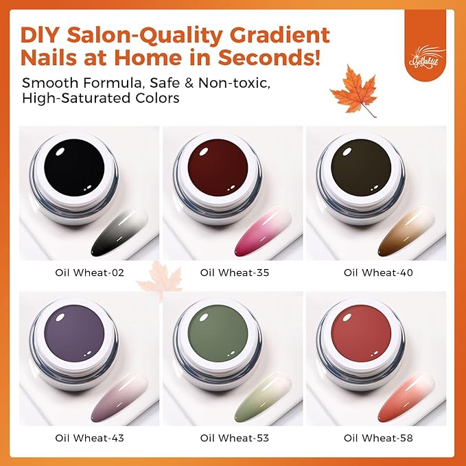 6 Colors Pat Painting Gel Polish Kit for Nails, Ombre Gradient Fall Winter Gel Nail Polish with 30PCS Sponge Applicators & Grabbing Pen,Nail Art for DIY French Manicure at Home