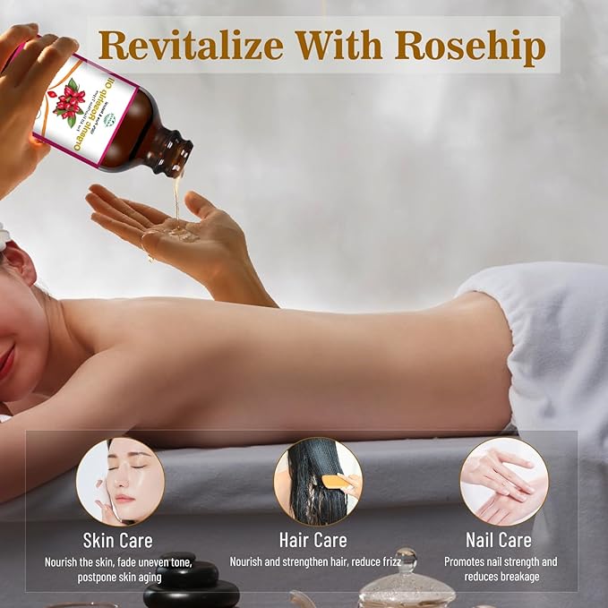 Rosehip Seed Oil for Face, 100% Pure Natural Organic Rosehip Oil Cold Pressed Unrefined Facial Oil for Anti-Aging, Acne Scar, Moisturizing Skin Hair Care (No Dropper, 8.45oz/250ml)