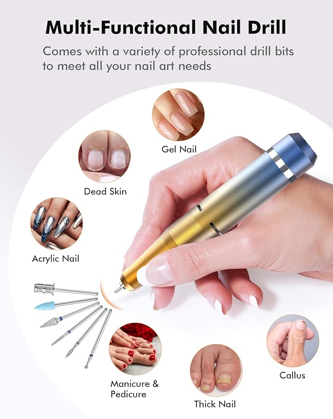 Nail Drill 40000RPM - Rechargeable Nail File with Bits, Professional E-Filer for Acrylic Nails, Gel Polishing, Manicure & Pedicure E File with Large HD LCD Screen - M96 Yellow