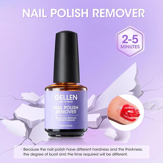 Gellen Gel Nail Polish Remover Kit - Gel Polish Remover and Latex Tape Peel Off Liquid, Gel Remover for Nails in 3-5 Minutes, Gel Remover Kit Cuticle Guard for Nail Art Liquid Latex Barrier Protector