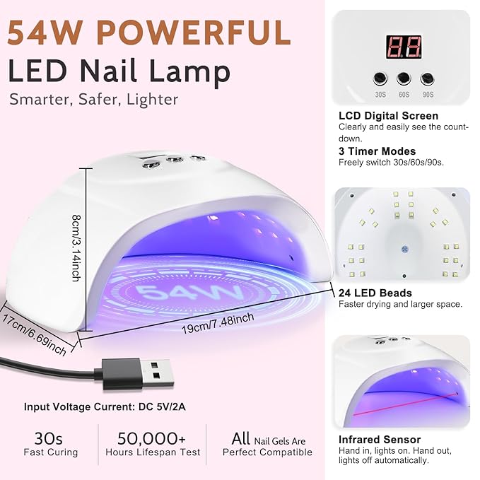 Lavender Violets Gel Nail Polish Kit with U V Light, 45 Colors Gel Polish Nail Set with Base and Matte & Glossy Top Coat Soak Off All Season Essential Manicure Tools Gifts for Women Easter LA00