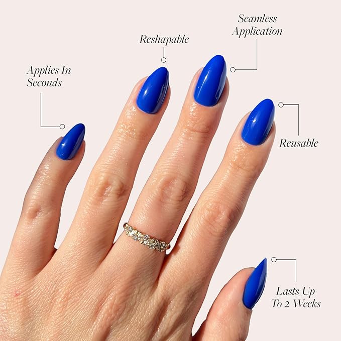 Glamnetic Press On Nails - Cobalt Blue | Opaque Bright Vibrant Blue Short Almond Fake Nails, Salon Quality | 15 Sizes - 30 Nail Kit