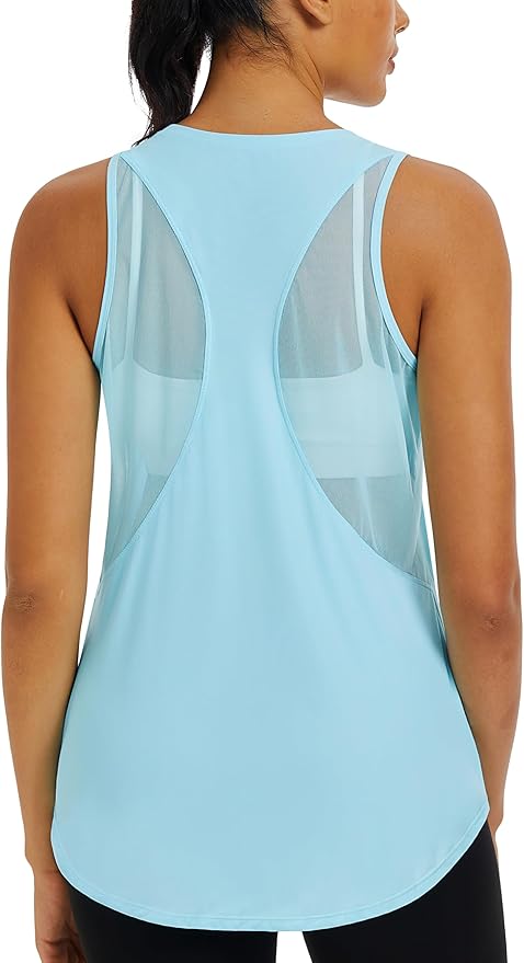 MAGCOMSEN Womens Workout Tops Racerback Tank Tops Mesh Back Breathable Sleeveless Quick Dry Running Athletic Shirts
