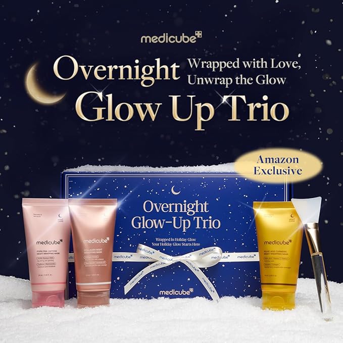 medicube Overnight Glow-Up Trio | Amazon Exclusive Holiday Overnight Wrapping Peel Off Mask | Collagen, Turmeric & PDRN | Perfect for Holiday Gifting & Self-Care | Korean Skincare for Women & Men