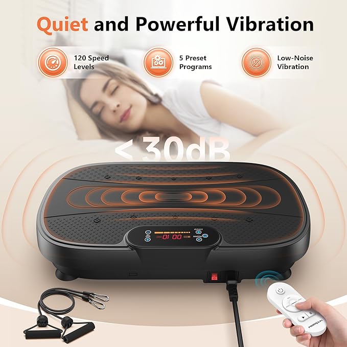 FEIERDUN Vibration Plate Exercise Machine – Whole Body Vibration Platform for Weight Loss & Lymphatic Drainage, Home Fitness Trainer with Remote & Resistance Bands