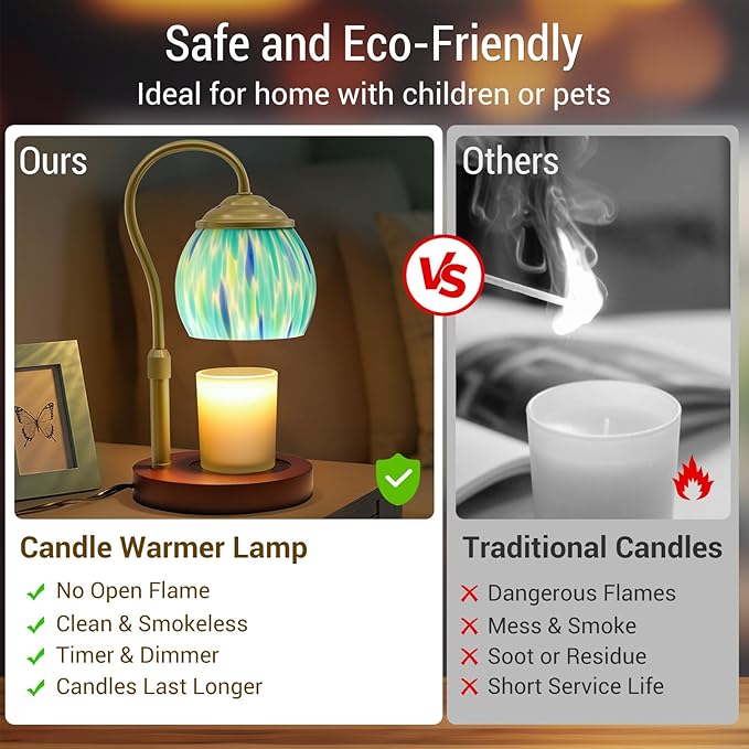 Stained Glass Candle Warmer Lamp with Timer Dimmer, Height Adjustable Candle Warmer with 2 Bulbs, Wax Melt Warmer for Scented Jar Candle, Valentine's for Women,Mom,Her