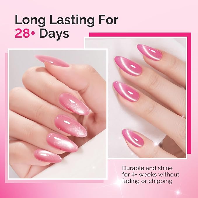 MelodySusie Pink Gem Cat Eye Gel Set Cat Eye Gel Nail Polish Set 6 Pcs, 0.26 Fl Oz Glitter Holographic Magnetic Nail Polish with Magnet, UV Nail Polish for Nail Art Manicure Salon DIY at Home