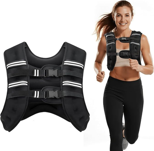 Weighted Vest, 8lb/12lb/16lb/20lb/25lb/30lb Weight Vest with Two Adjustment Straps for Men Women, Weight Vests with Reflective Stripe for Strength Training, Running, Jogging, Walking