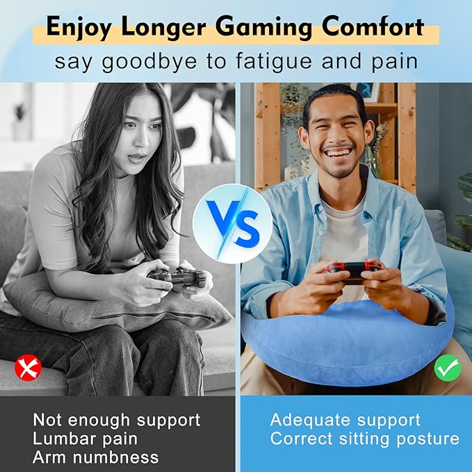 Gaming Pillow Arm Support Pillow for Bed & Sofa: Ergonomic U-Shaped Lap Pillow with Elbow Rest for Adults & Kids - Reduces Arm Pain & Fatigue During Gaming, Reading, Working & Crocheting