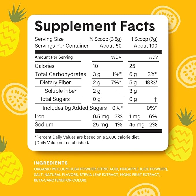 Bellway Super Fiber Powder + Fruit, Sugar Free Organic Psyllium Husk Powder Fiber Supplement for Regularity, Bloating Relief & Digestive Health, Plant-Based, Pineapple Passion Fruit (50 Servings)