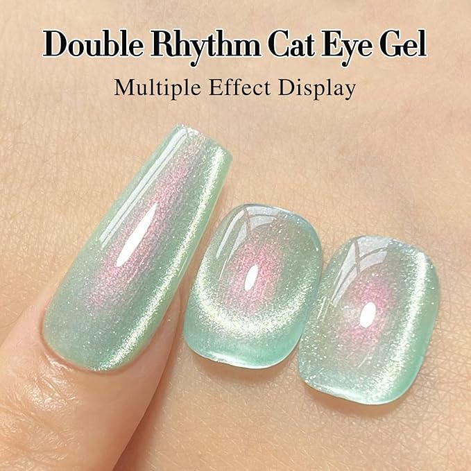 Double Rhythm 0.5 OZ Cat Eye Gel Polish with Magnet 15ML Holographic Glitter Shimmer Translucent Jelly Color Magnetic Polish Salon DIY at Home (MC1005)