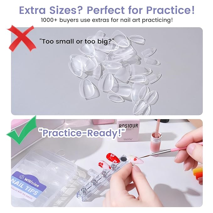 Short Almond Nail Tips: 240PCS Soft Gel Pre-Shaped Acrylic Fake Almond Nail Tips with Nail Stand, 12 Sizes Full Cover Clear Press on Nails for Girls Women Nail Art Design