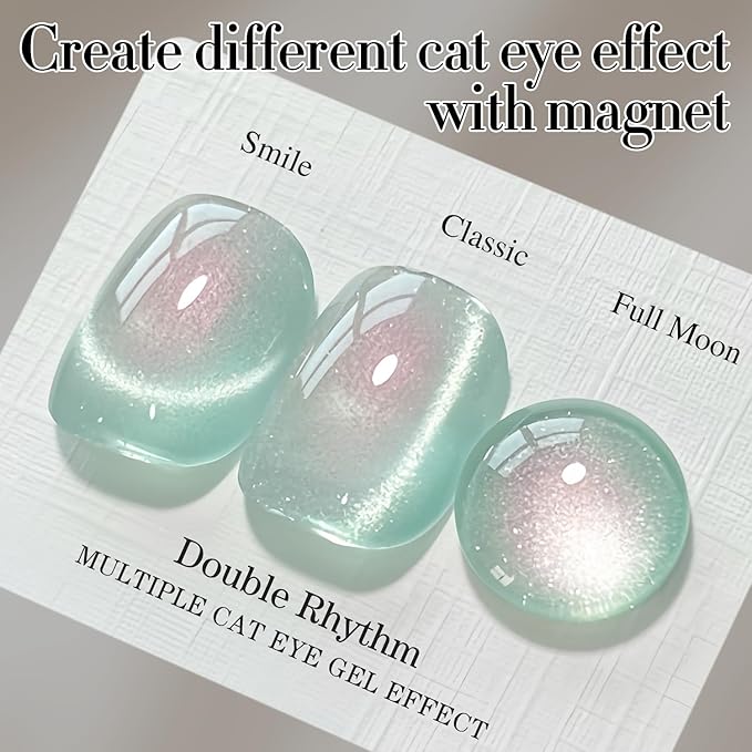 Double Rhythm 0.5 OZ Cat Eye Gel Polish with Magnet 15ML Holographic Glitter Shimmer Translucent Jelly Color Magnetic Polish Salon DIY at Home (MC1005)