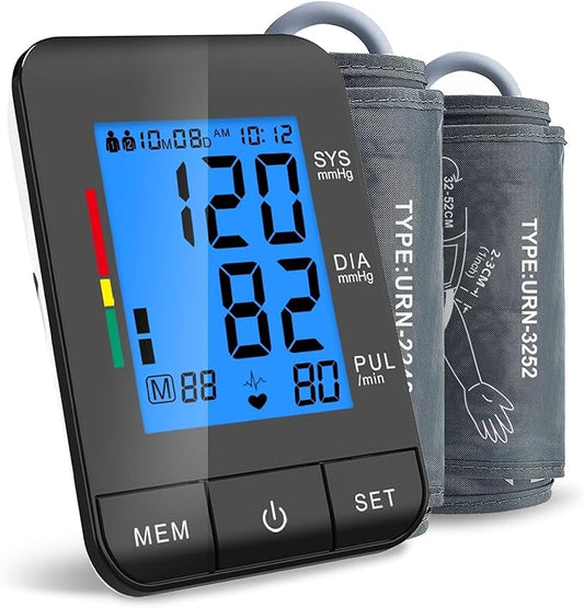 Accurate Digital BP Machine - Automatic Blood Pressure Monitor with XL Cuff (13-21") & M/L Cuff (9-17") for Big/Medium Arms, Large Backlit LCD Display, 360° Adjustable & Portable for Adults