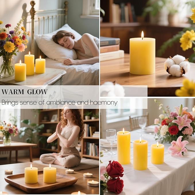 Natural Beeswax Pillar Candles, 2x3in Organic Pillar Candles-128 Hours Pure Beeswax Candles Long Burning Time Smokeless Dripless Bees Wax Candle for Home Paryer Relax, 4 Packs
